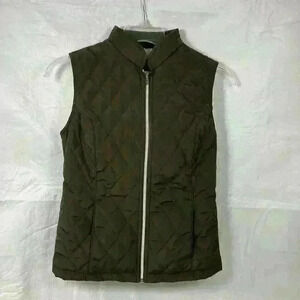 Pertegaz Womens Olive Green Diamond Quilted Sherpa Lined Zip Up Vest‎ Small CH
